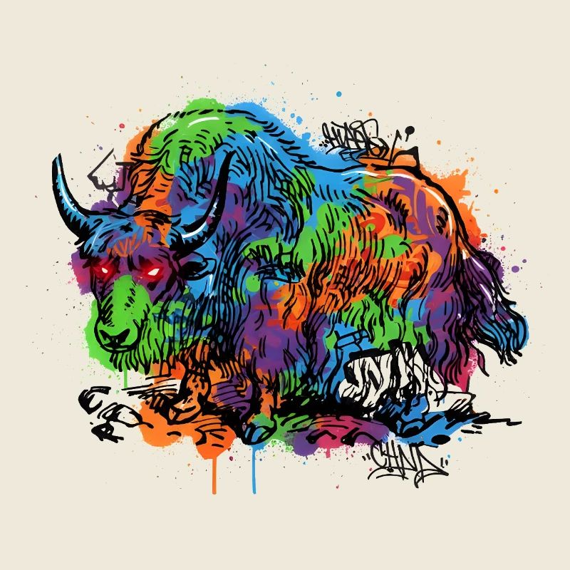 Rainbow Yak Graffiti Pattern