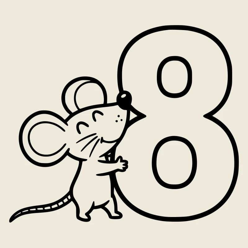 Mouse with Number Eight Cartoon Illustration