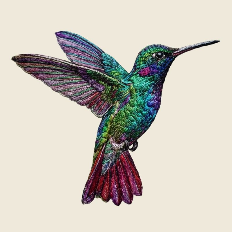 Colibri en aspect brodé (imprimé)