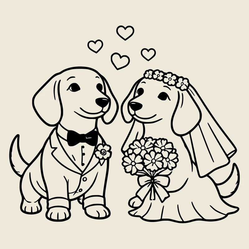 Hochzeit der Dackel Minimalistisch Line Art