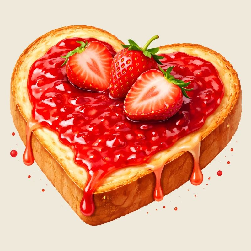 Toast in Herzform mit Erdbeermarmelade 