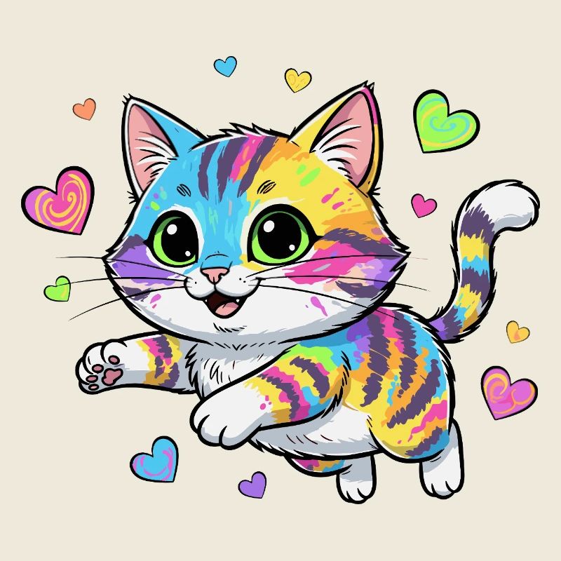 Regenbogenkatze mit Herzen
