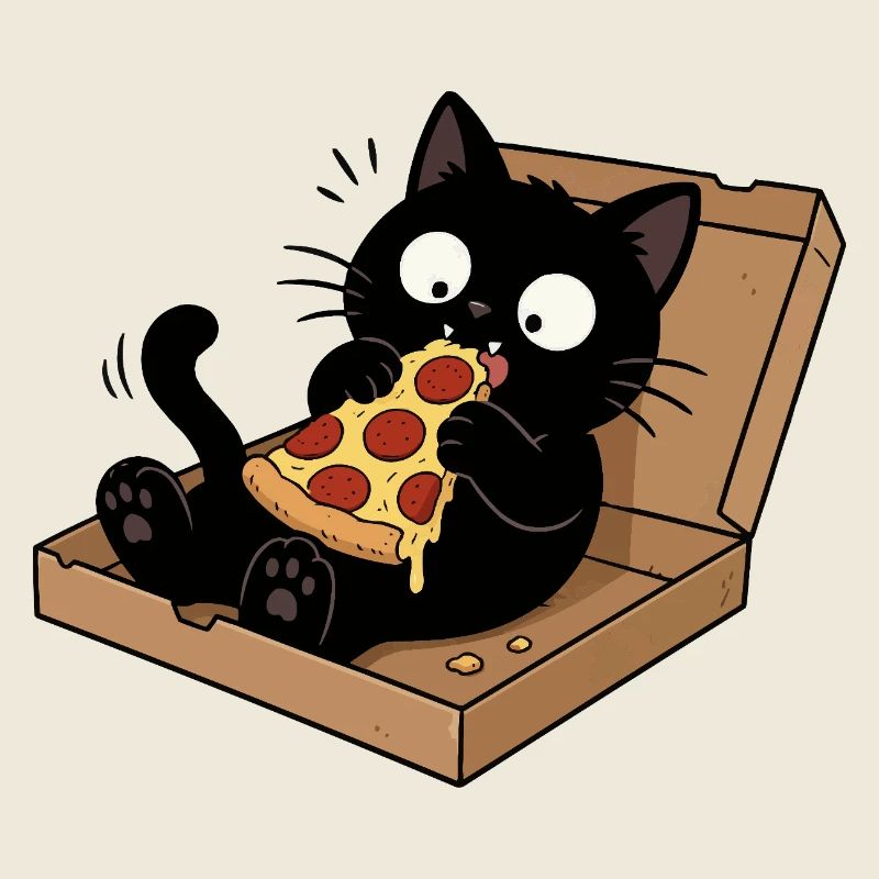 Black cat enjoying pizza