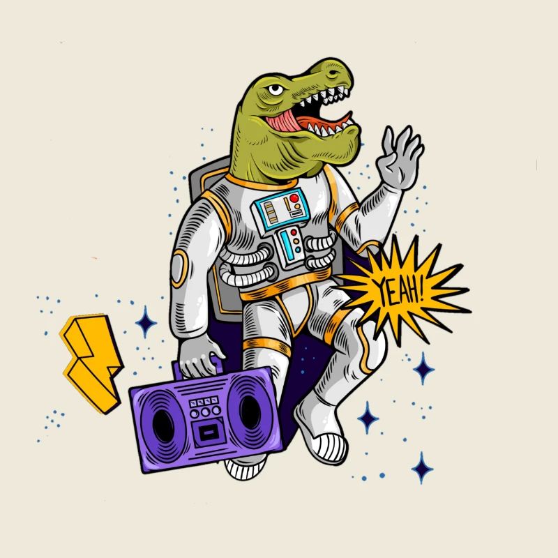 Dino Astronaut avec magnétophone à cassettes