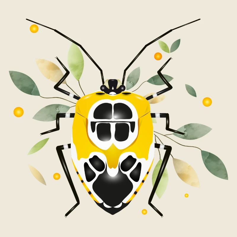 Runibia decorata Creepy Crawly jaune noir avec feuillage