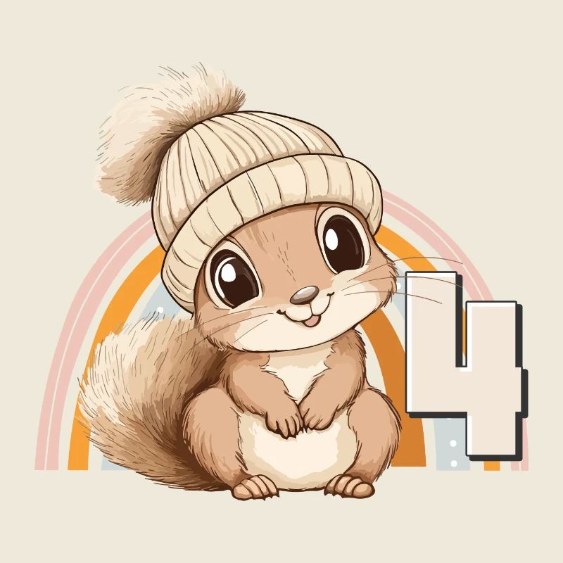 4. Geburtstag Eichhörnchen Regenbogen Süß Niedlich