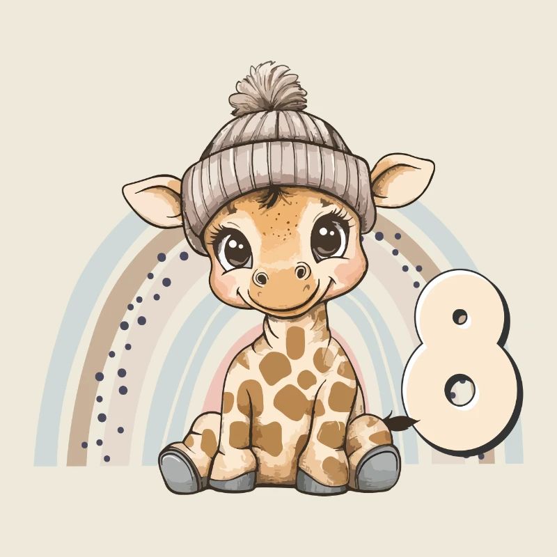 8. Geburtstag Giraffe Regenbogen Süß Niedlich