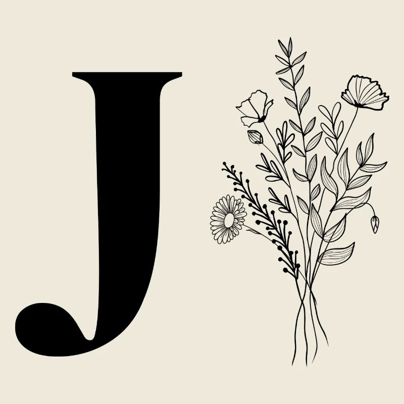 Lette j fleurs minimalistes
