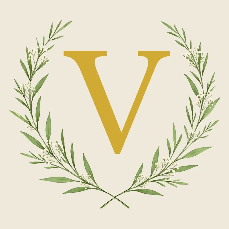 V Monogramm, Eukalyptus Kranz, personalisierbar