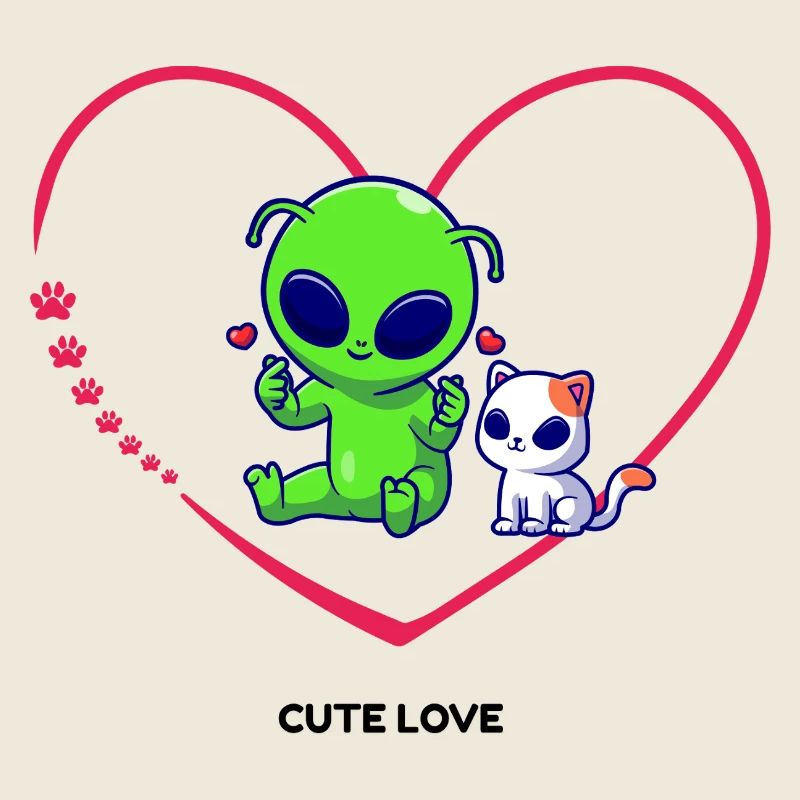 Alien mignon avec motif de cœur de chat