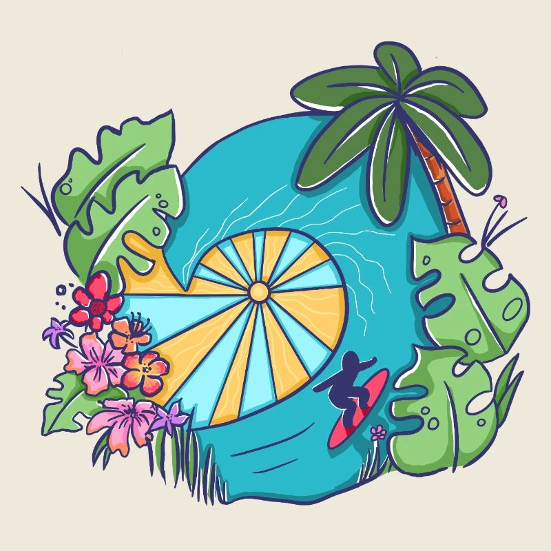 Tropical Ocean Wave with Palms – Summer Art