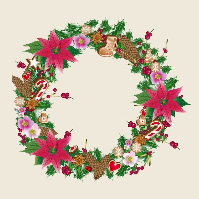 Üppig geschmückter Weihnachtskranz mit Deko