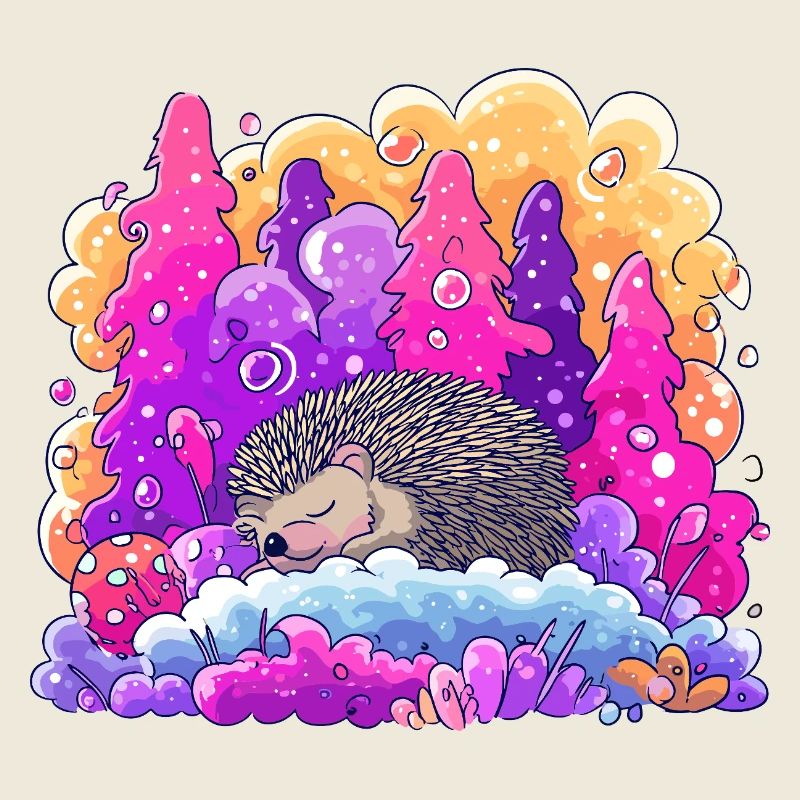 Sleeping hedgehog in the neon forest