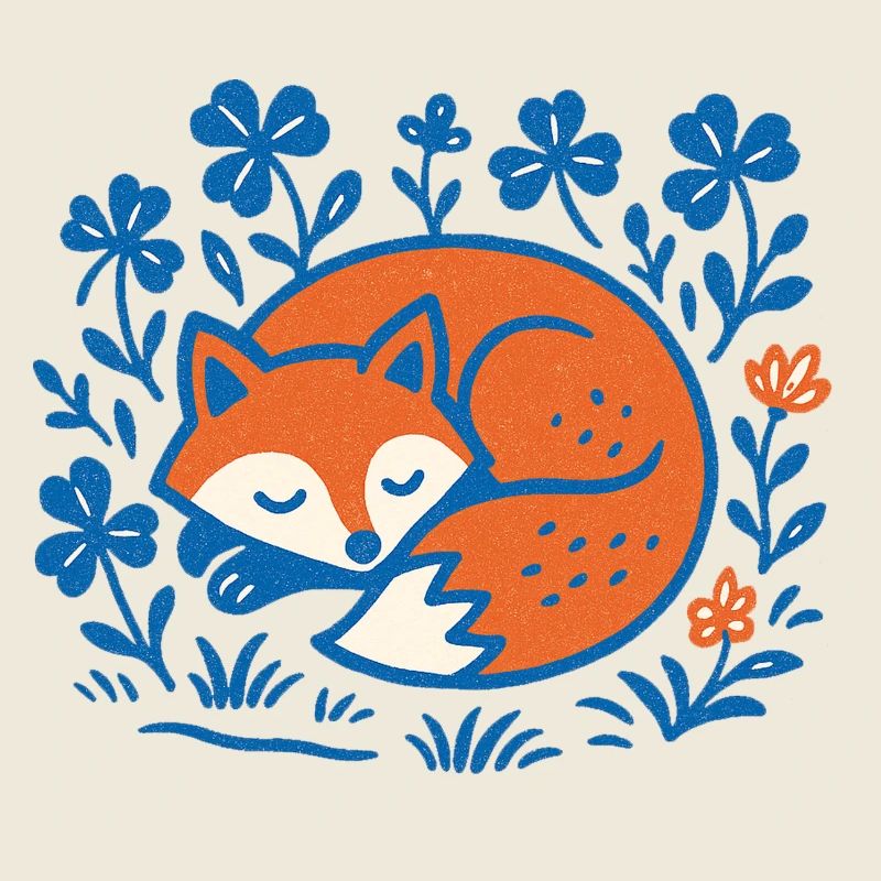 Sleeping Fox in Floral Night Garden