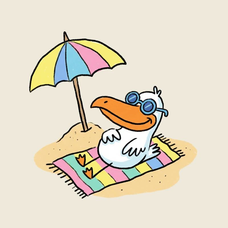 Sonnenvogel am Strand mit Schirm