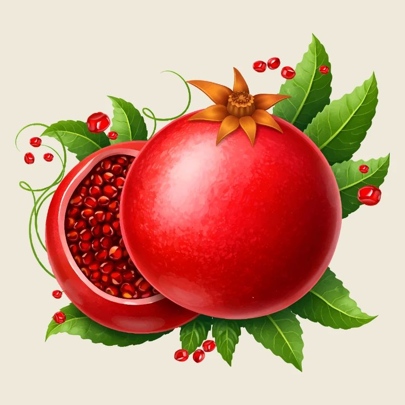 Granatapfel mit Blättern 