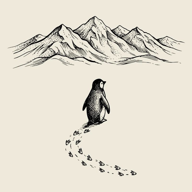 Pinguin Schneespuren Eisberg Eis Doodle Gekritzel
