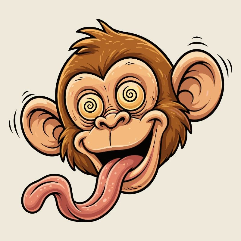 Caricature du singe joueur avec langue