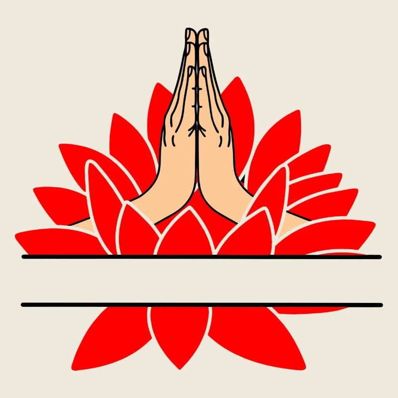 Text bar namaste two hands out of red lotus with