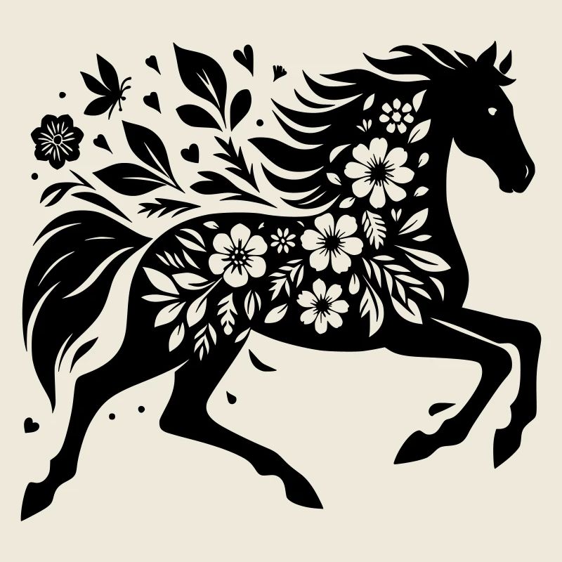 Fleurs De Silhouette De Cheval