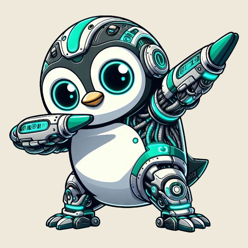 Cooler Pinguin Astronaut mit Dabbing Cyborg 