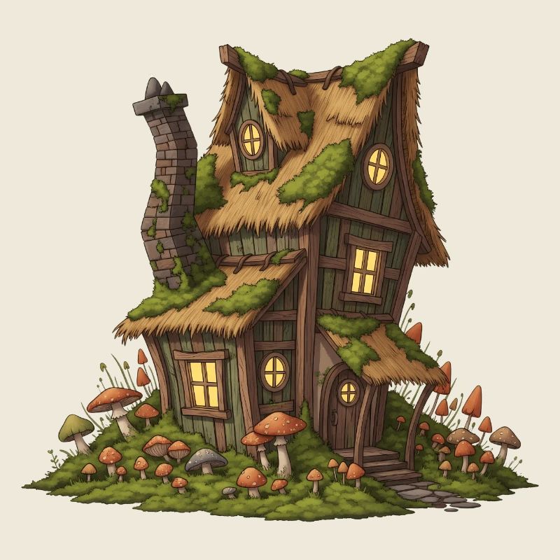 Fabuleuse maison forestière avec champignons