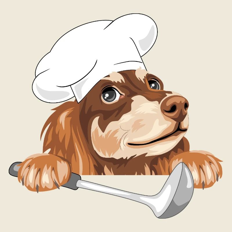 Teckel rêveur cuisinier avec une louche