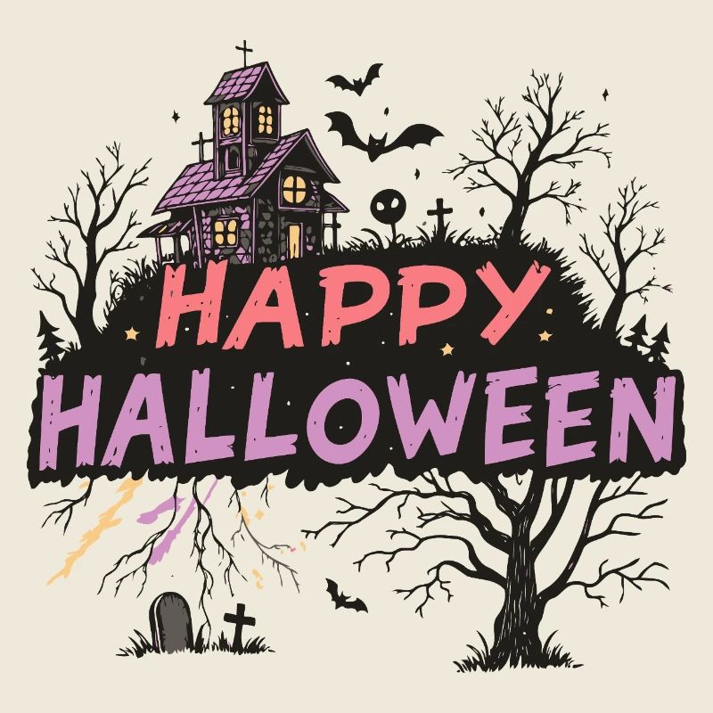 Frohes Halloween Spukhaus Pastell