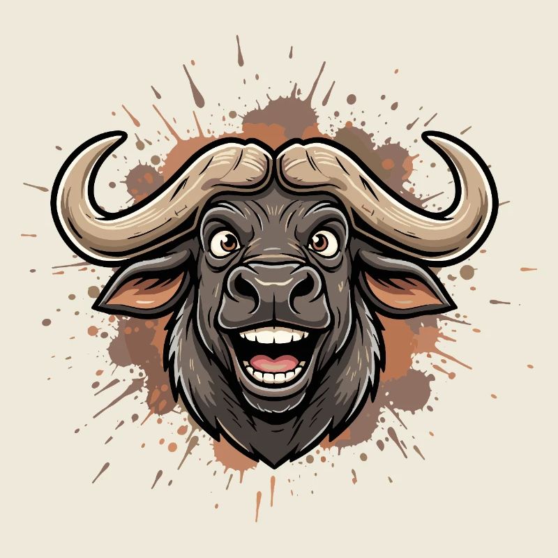 Wilder Bullencartoon mit Farbspritzer