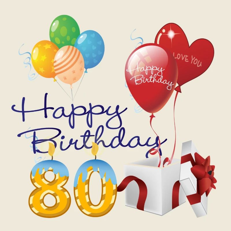 80e joyeux anniversaire ballons présents et bougies