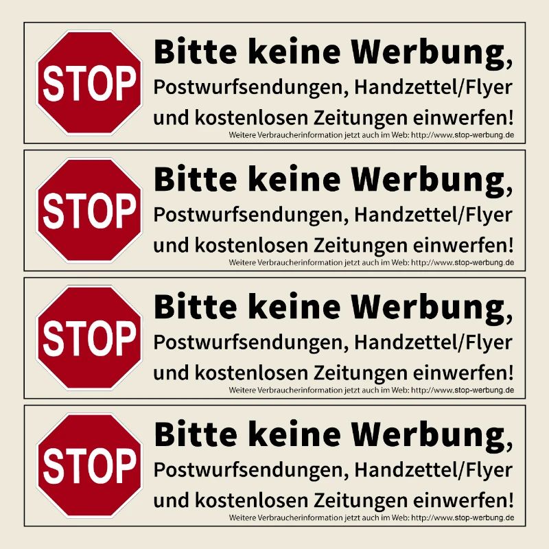 4 x Stop Bitte keine Werbung Sticker