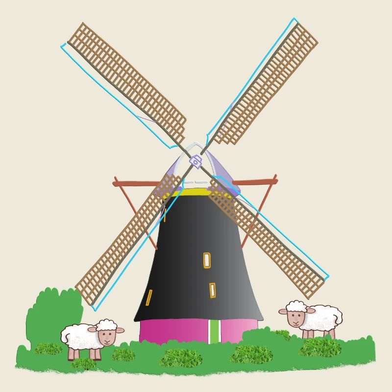 Windmühle mit Schafen