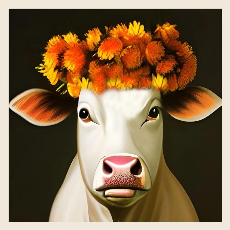 Die Kuh mit den Herbstblumen