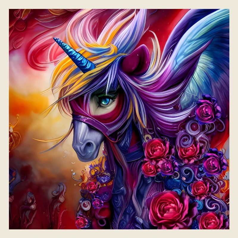 Wunderbares buntes Einhorn mit Blumen.