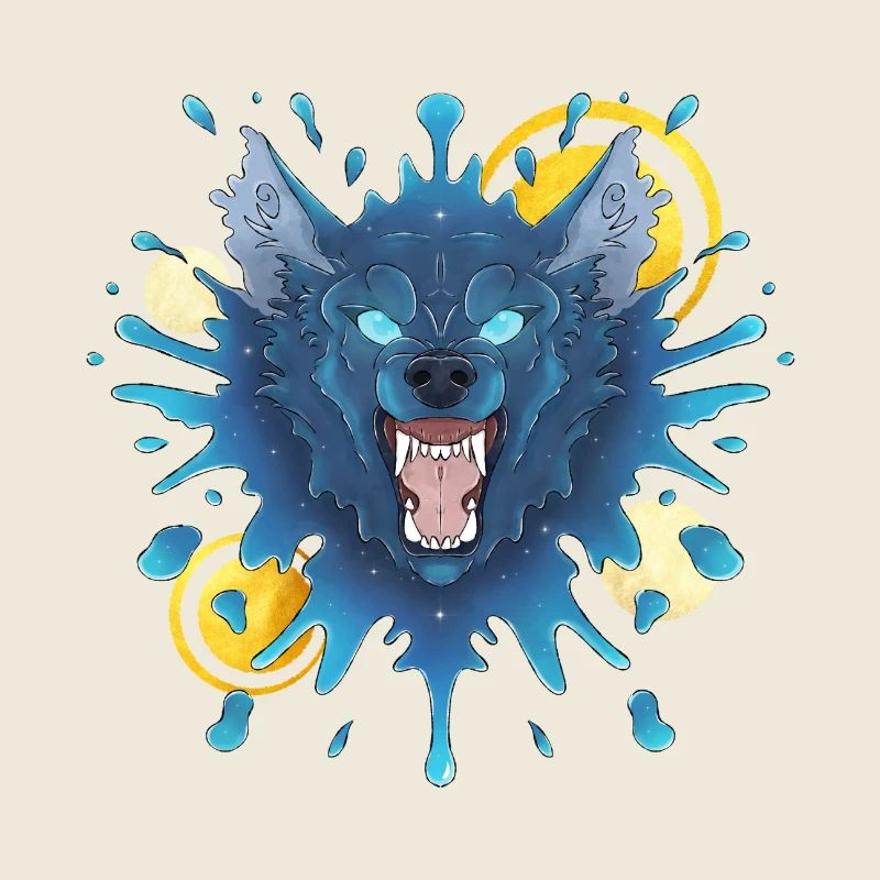 Blue Ink Spirits - Evil Growling Ink Wolf