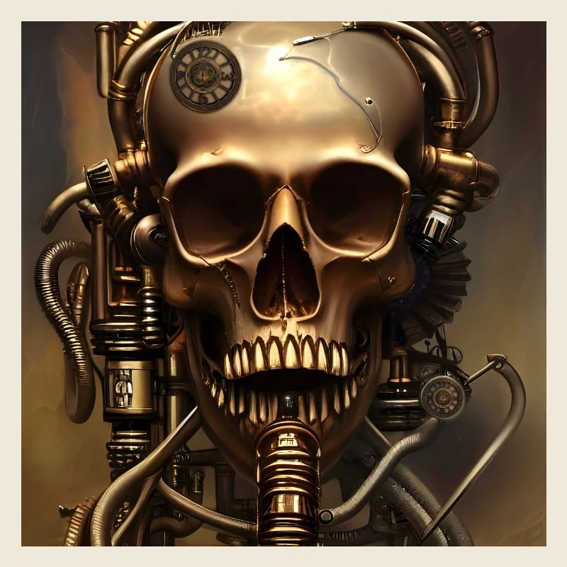 Superbe crâne steampunk doré