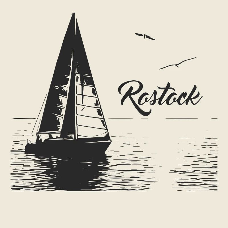 Rostock Segelboot und 2 Möwen