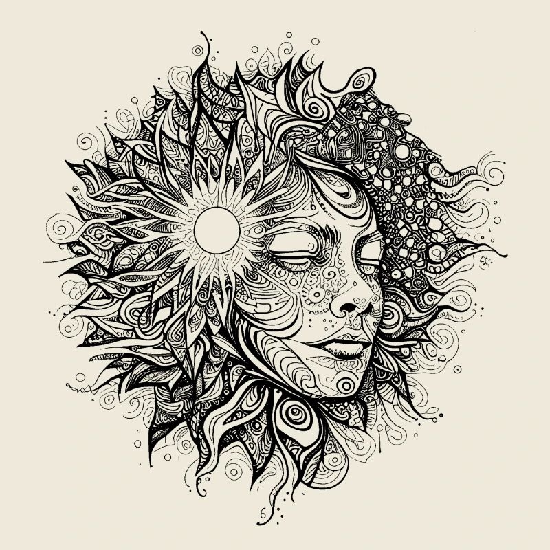 Boho Artwork, Woman with Sun Pattern