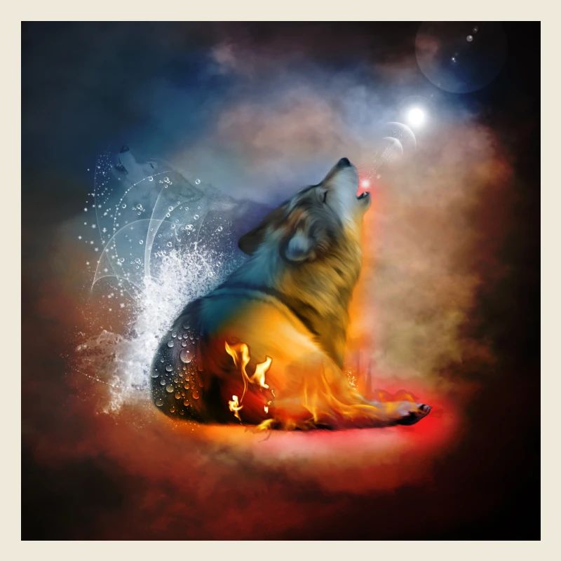 La majesté des loups avec le feu et l’eau