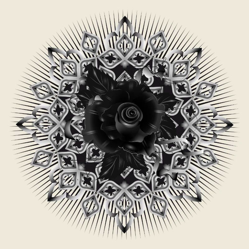 Gothic rosette ornament with black rose