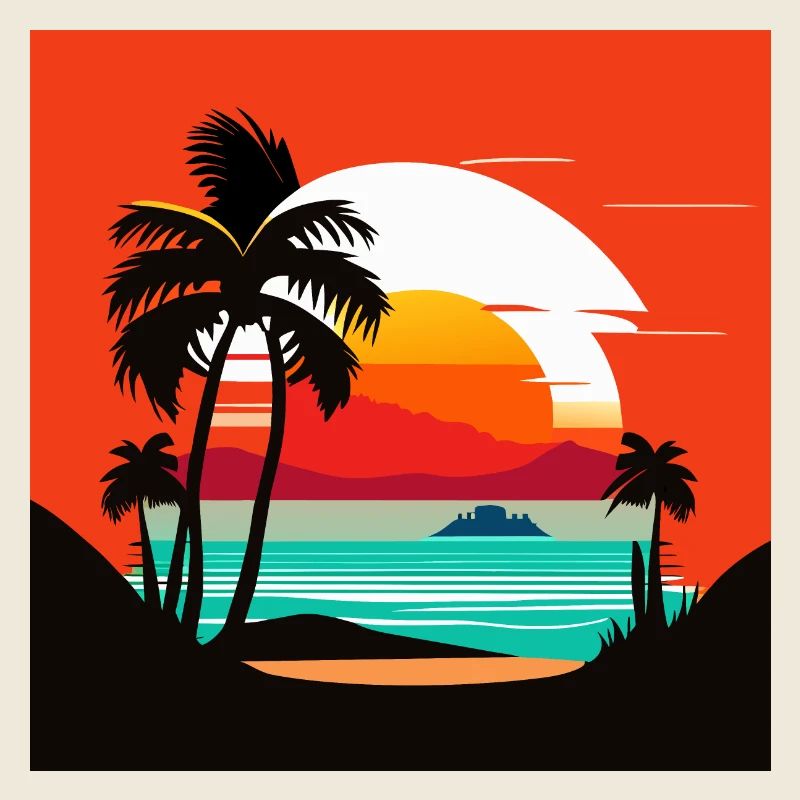 Coucher de soleil tropical sur la plage de palmiers