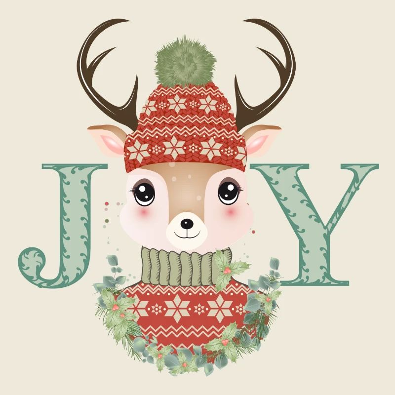 cerf mignon avec pull et bonnet pompon Joy