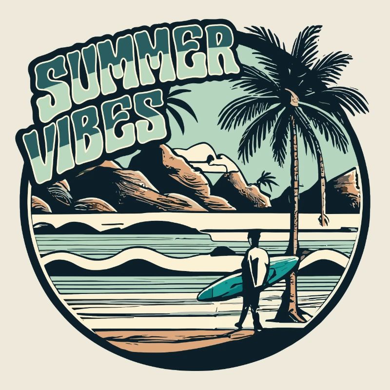 Retro Surfer Summer Palm Trees Beach Sun Vacation