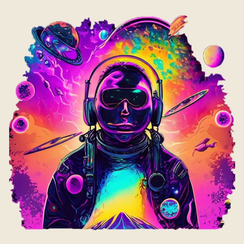 Astronaute néon dans le cosmos arc-en-ciel