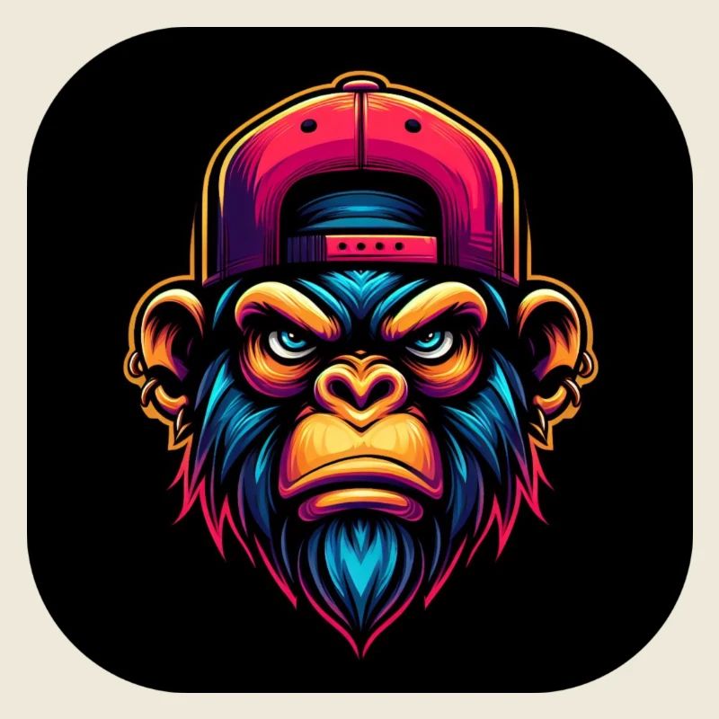 Wütender Affe mit Kappe in Bunt