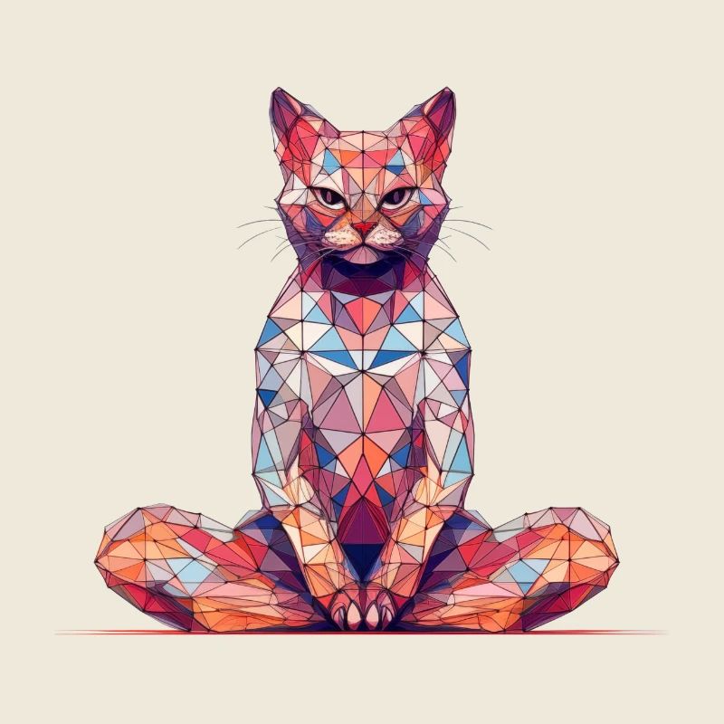 Chat polygonal multicolore