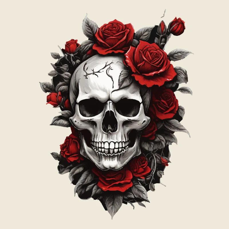 Schädel mit roten Rosen