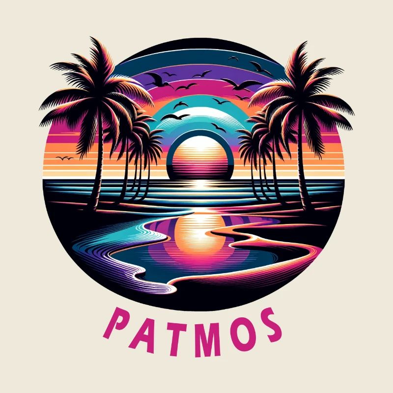Patmos, Grèce, vacances, plage, coucher de soleil