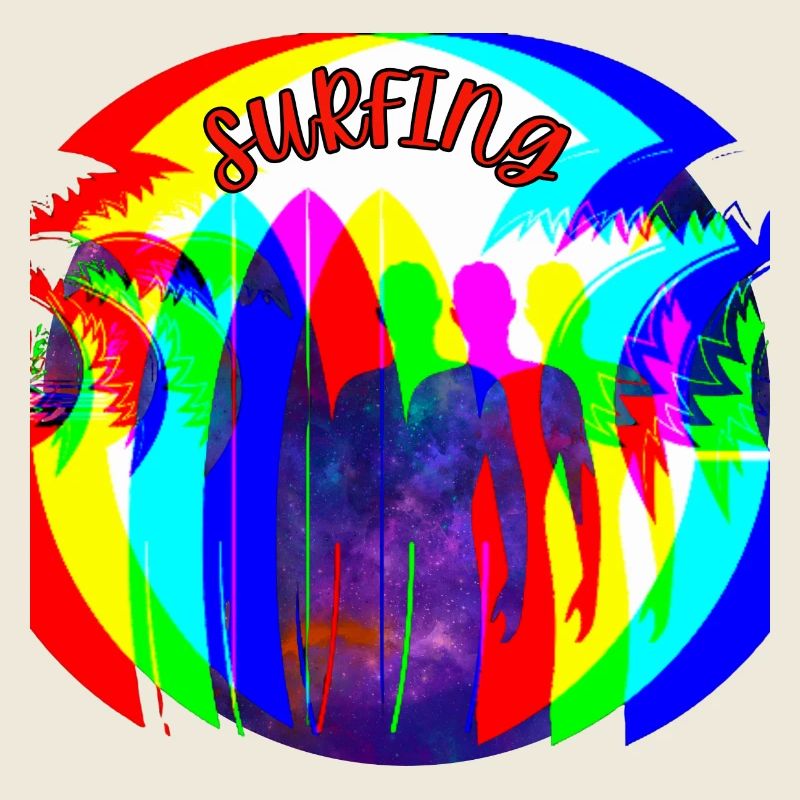 Surfer Silhouetten im Regenbogenfarben