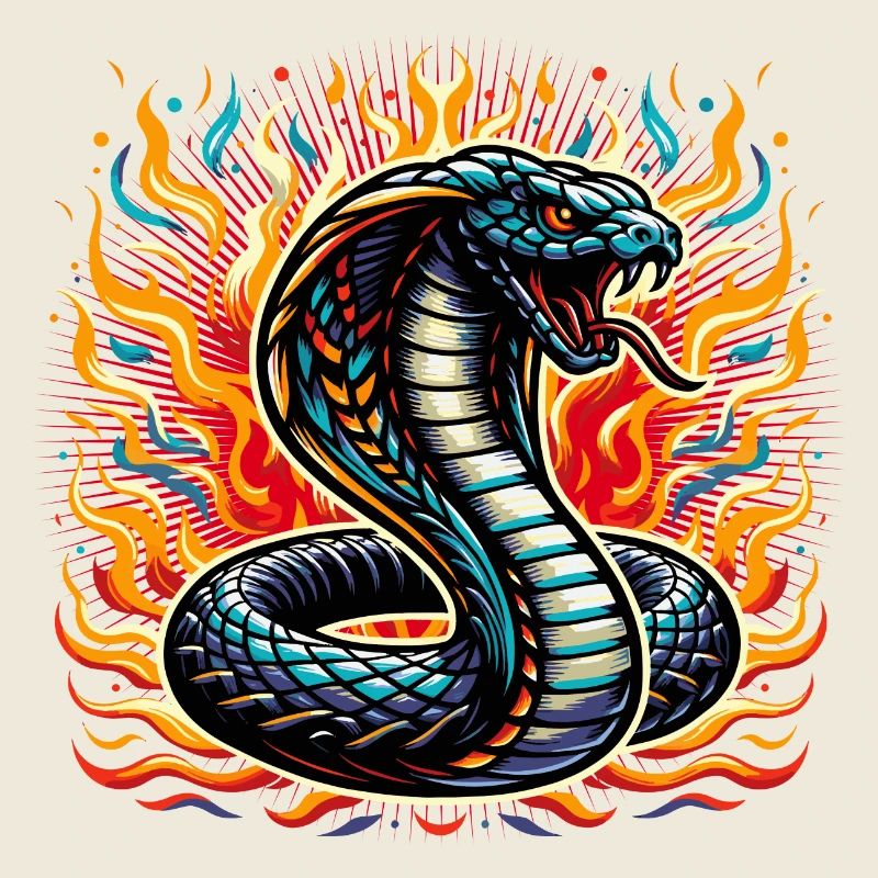 motif de serpent cobra coloré avec flammes